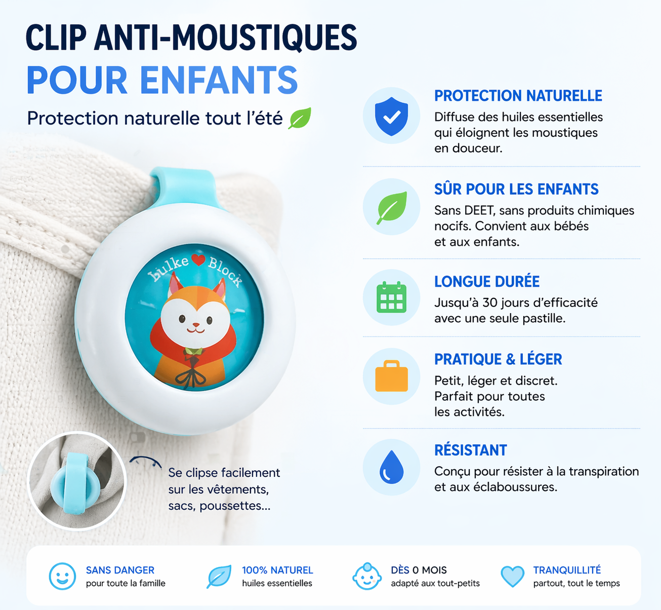 Clip anti-moustiques pour enfants – protection été